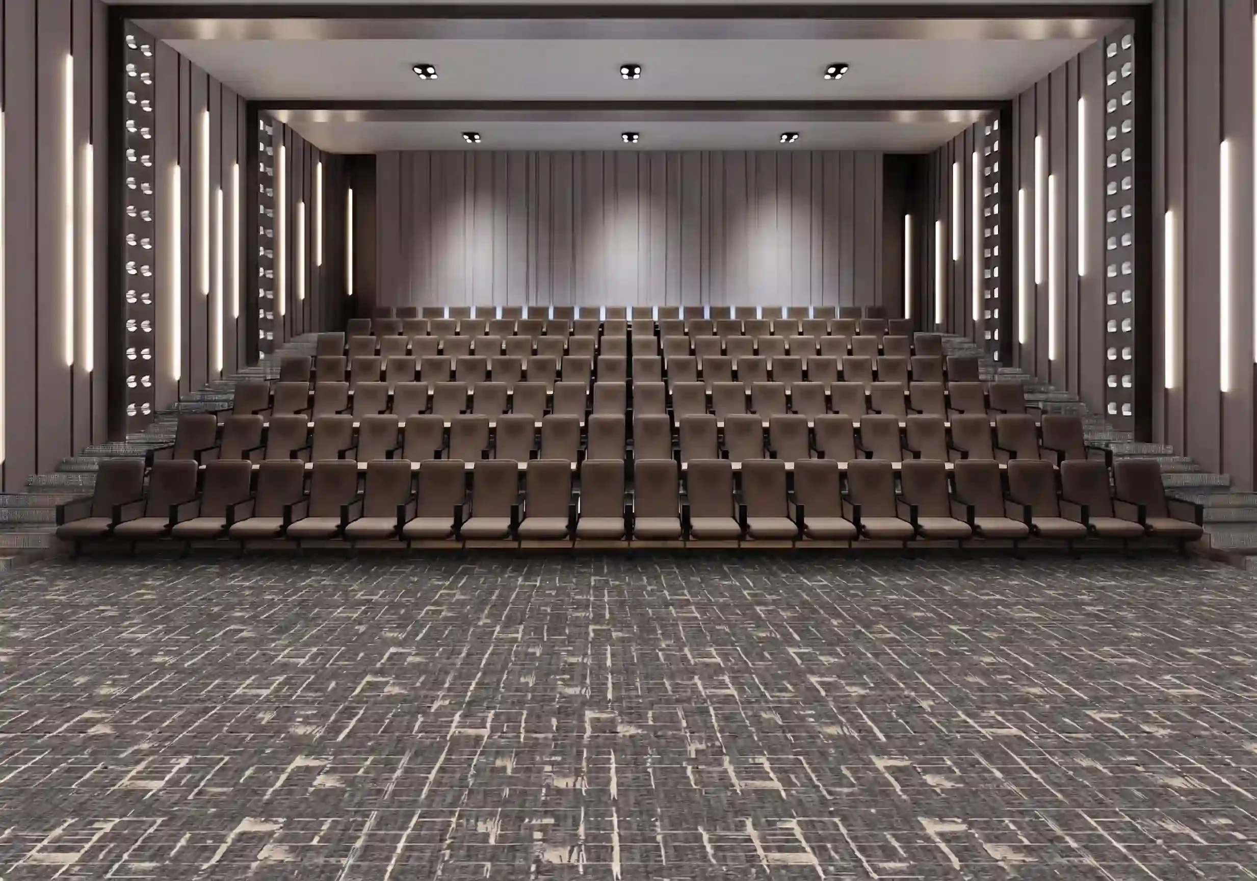 Cinema hall with acoustic broadloom carpet