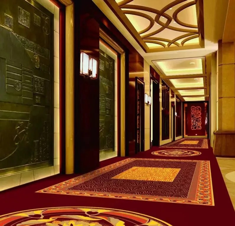 Grand institutional corridor with custom carpet